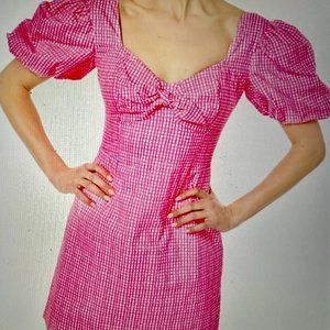 NWT - Lilly Pulitzer Hot pink-checked cotton dress with puffy sleeves, size 8